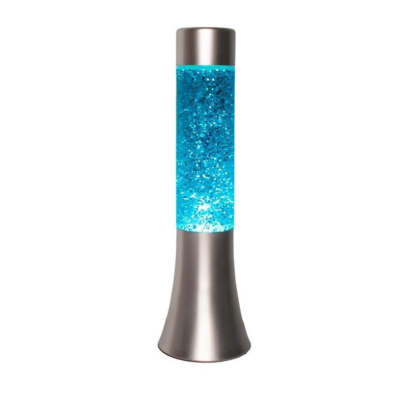 Mini blue glitter lava lamp, 31 cm high and 9cm diameter