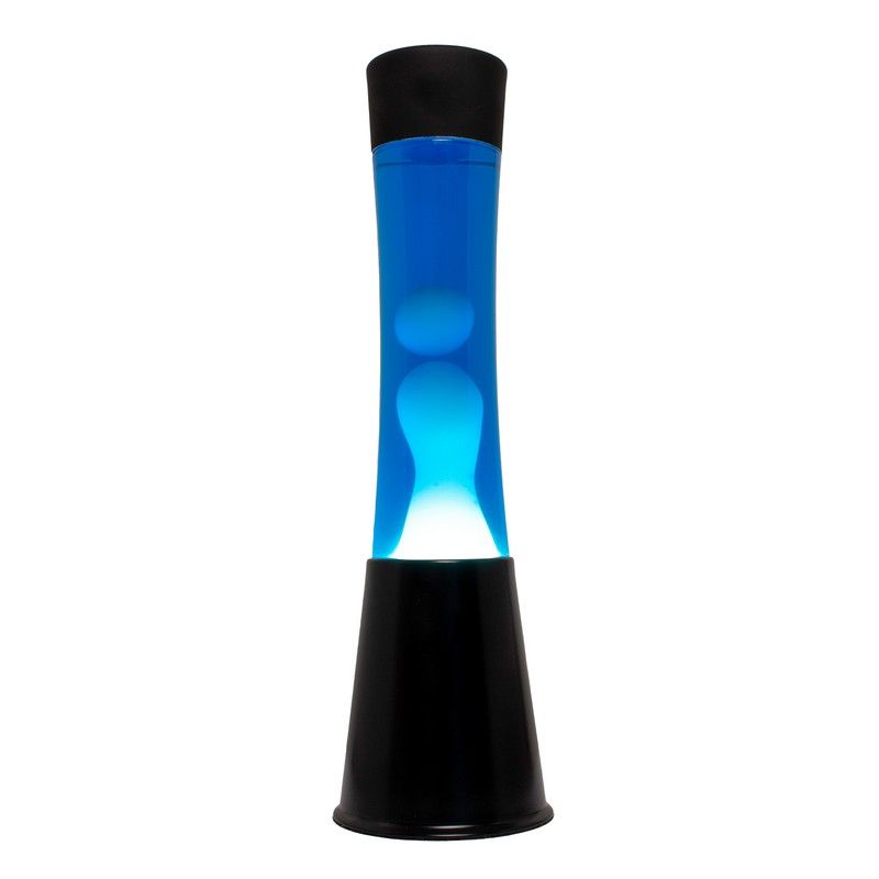 Lampe lave - base noir, lave bleue, liquide bleu  - d12*h40cm - verre, métal, ampoule incluse